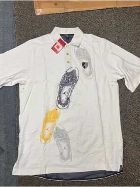 Vintage Y2K Air Jordan White Graphic Foot Print Polo Shirt Size 2XL